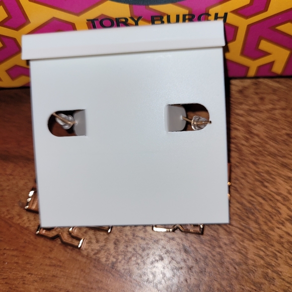 Tory Burch Rose Gold Cutout Logo Earrings